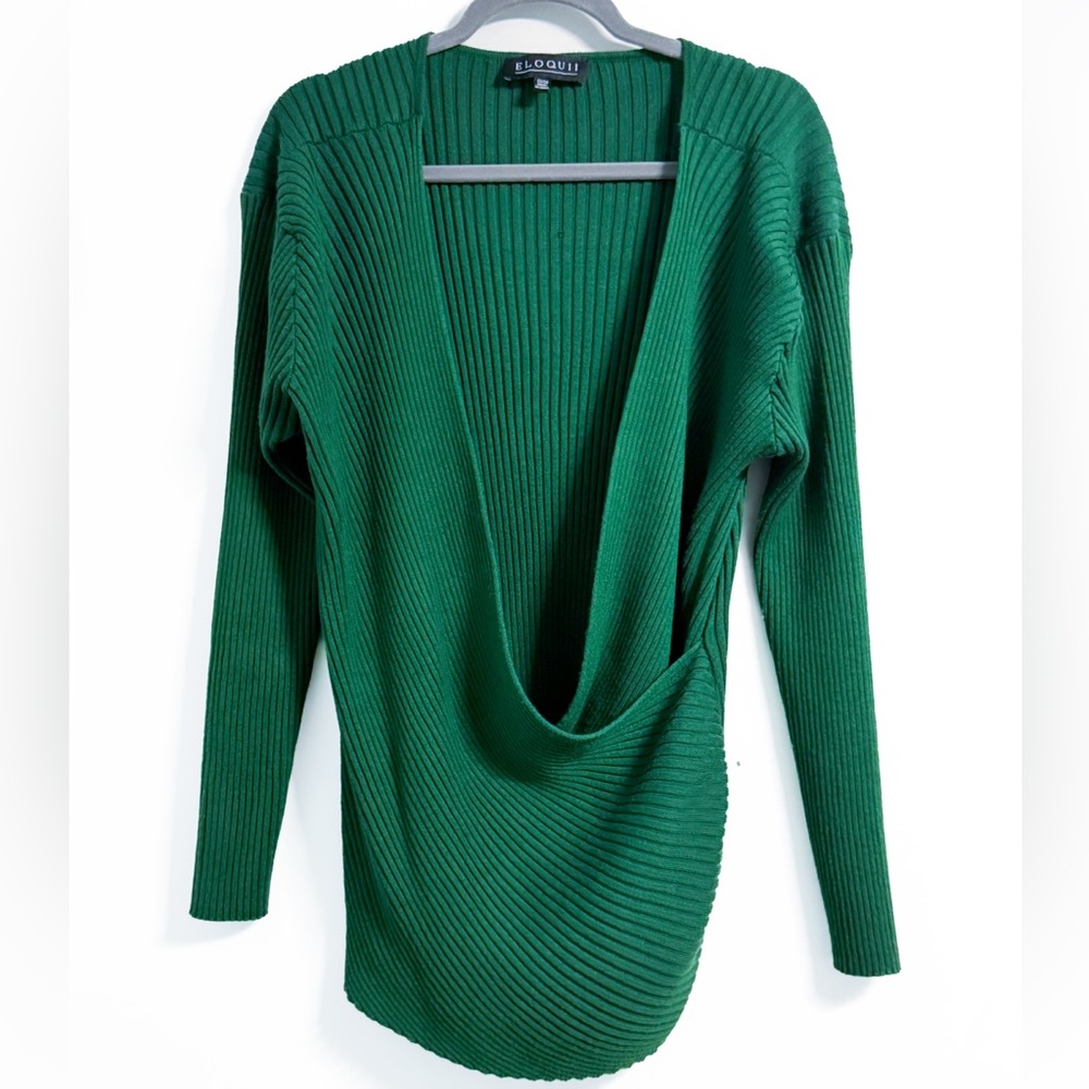 Eloquii Ribbed Faux Wrap Sweater Emerald Green Plus 22/24 Elevated Casual